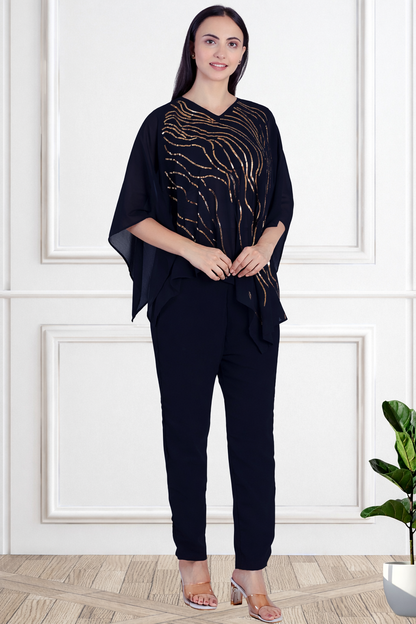 Designer Asymmetric Sequins Embellished Top with Matching Pants