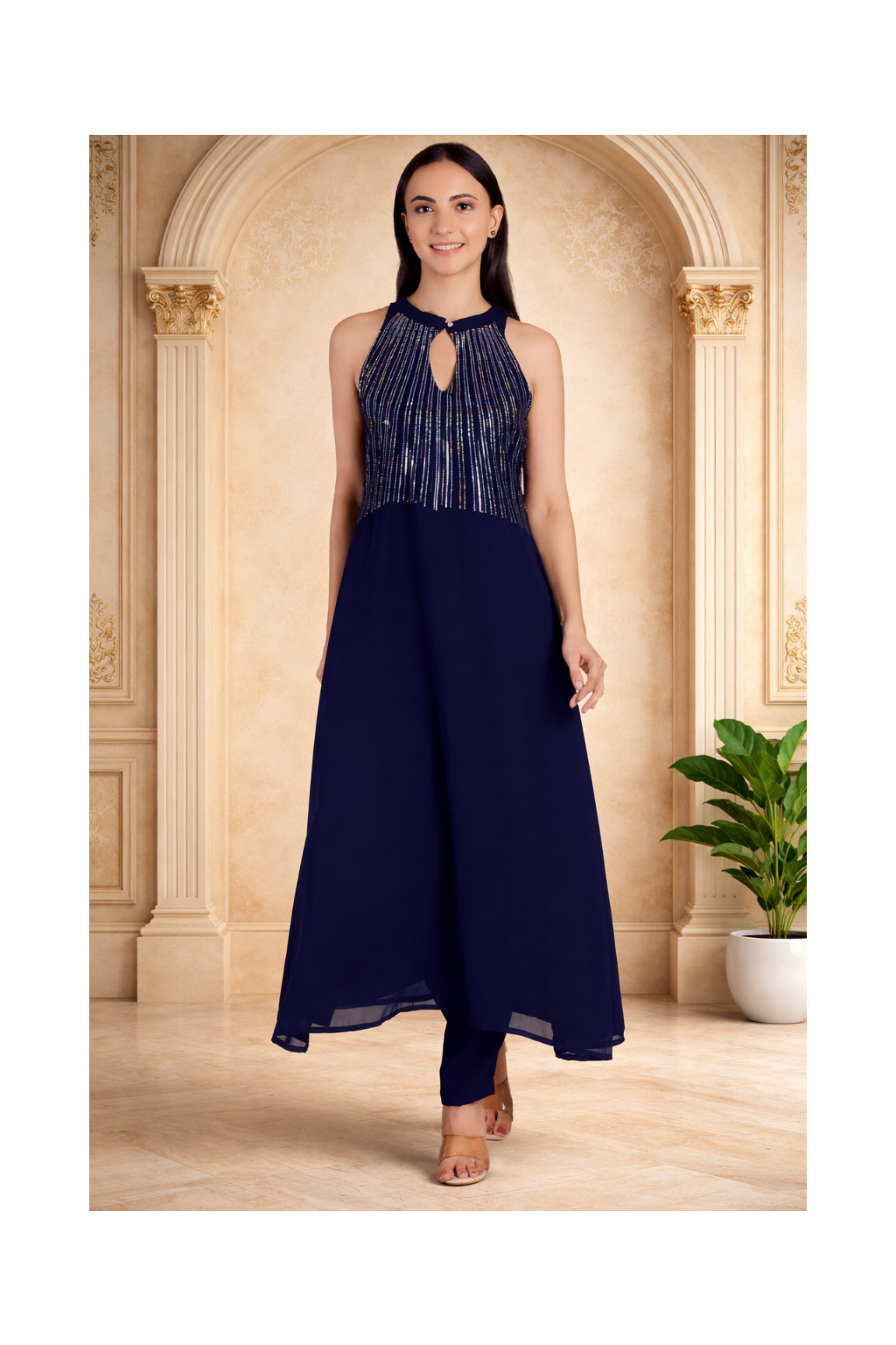 Elegant Sequins Embellished  Tunic & Pant Set