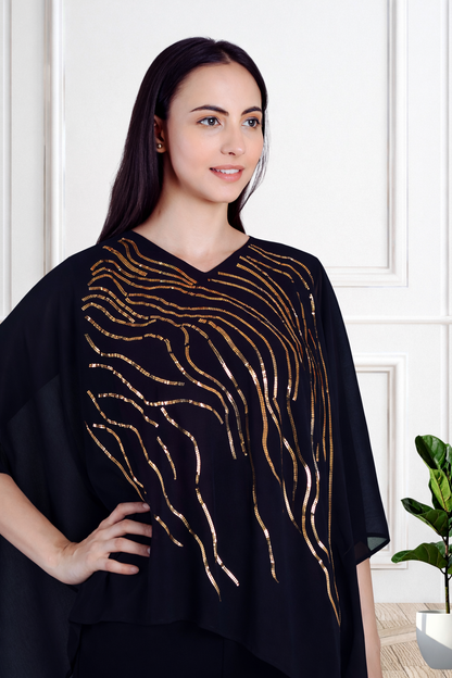 Designer Asymmetric Sequins Embellished Top with Matching Pants