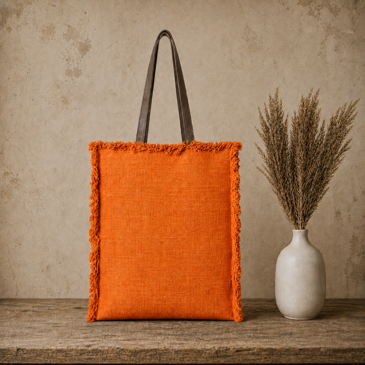 Large Linen Shoulder Tote Bag with Ripped Effect