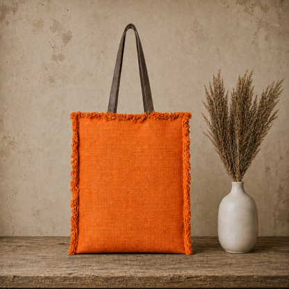 Large Linen Shoulder Tote Bag with Ripped Effect