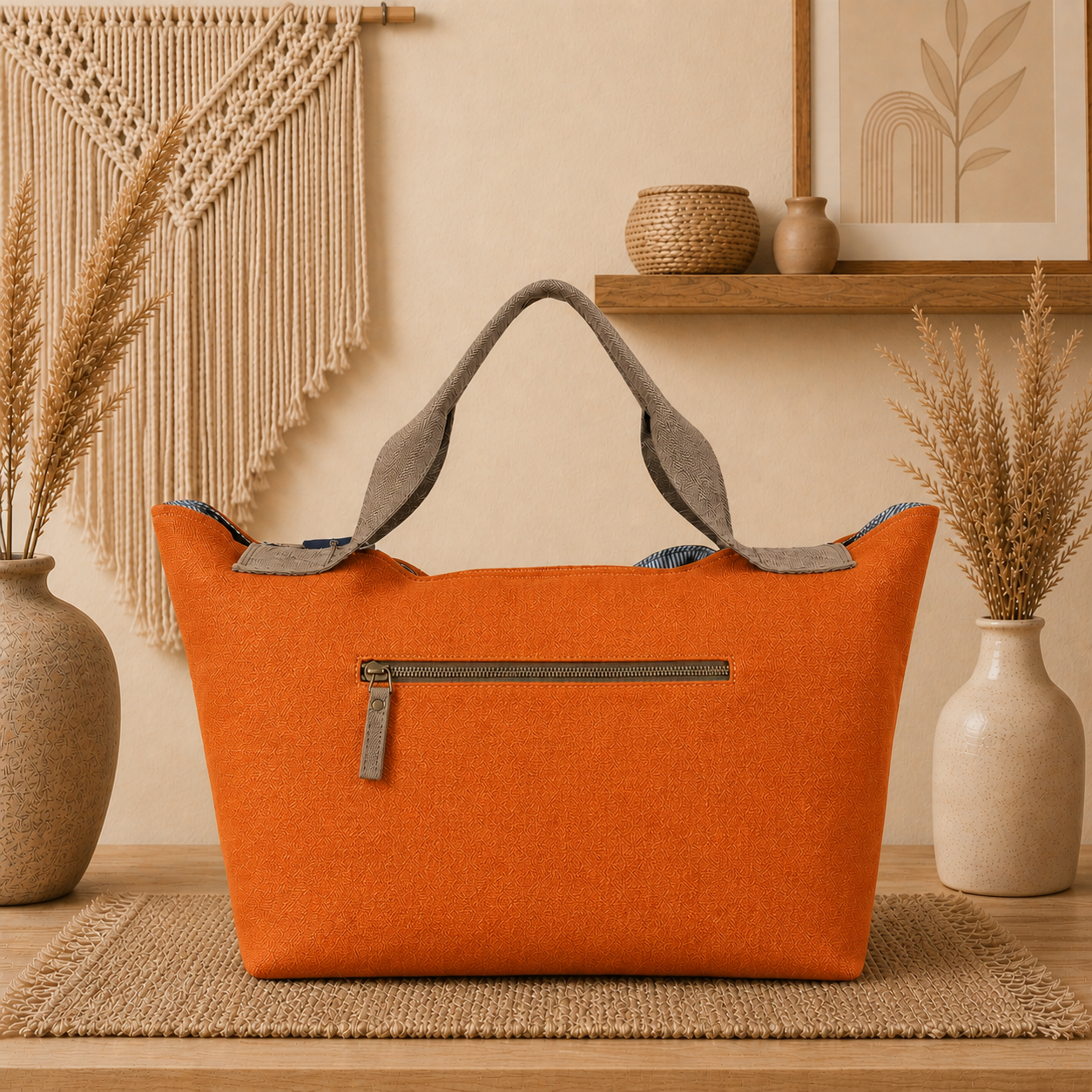 Large Linen Shoulder Tote Bag