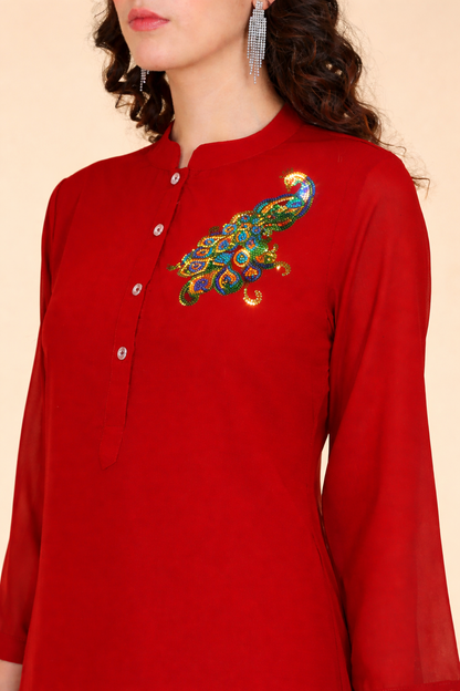 Sequin Embellished Women’s Georgette Top & Pant Co-Ord Set – Party & Festive Wear