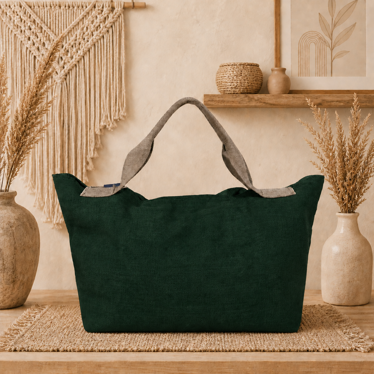 Large Linen Shoulder Tote Bag