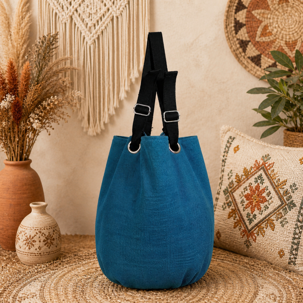 Large Linen Shoulder Tote Bag
