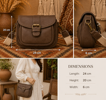 Vintage Coffee Brown Leather Crossbody Bag with Adjustable Strap