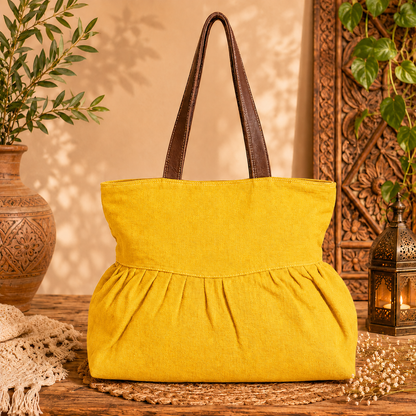 Large Linen Pleated Tote  Bag