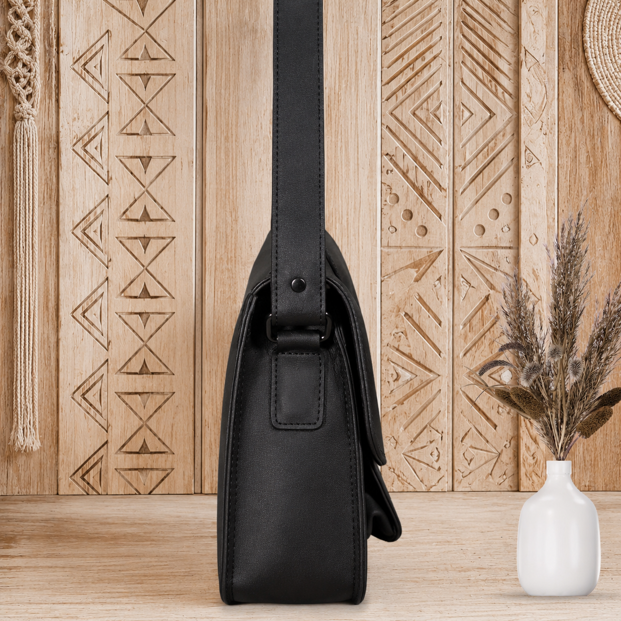 Leather Crossbody Bag with Cargo Pocket