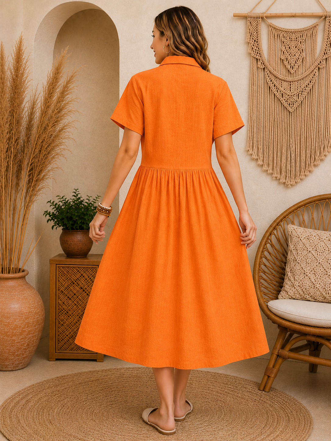 Blush Linen Button-Front Midi Dress – Relaxed Boho Summer Dress