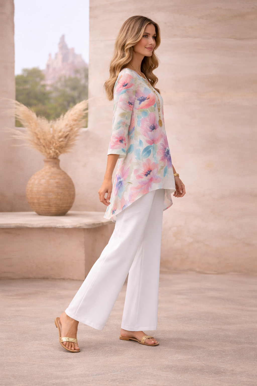 🌸 Spandex Printed Floral Top & Pant Loungewear Set