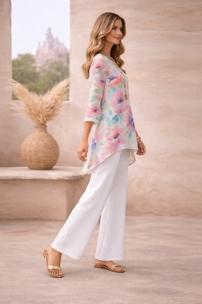 🌸 Spandex Printed Floral Top & Pant Loungewear Set