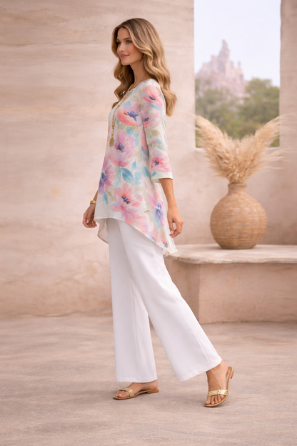 🌸 Spandex Printed Floral Top & Pant Loungewear Set