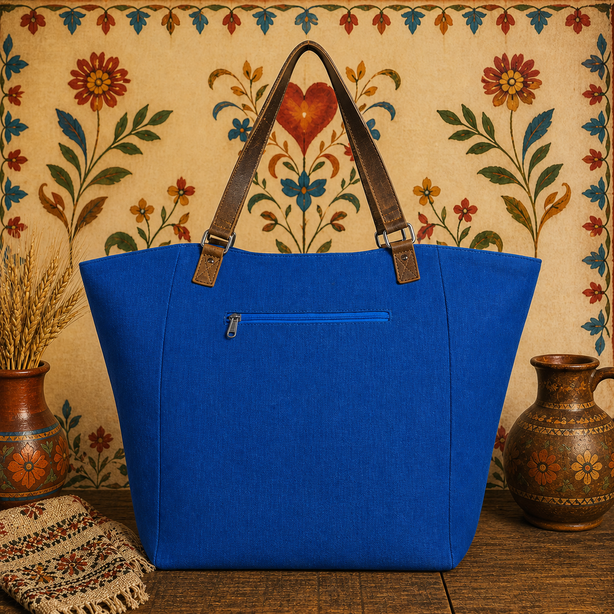 Stylish Large Tote Bag with Cargo Pocket & Leather Strap