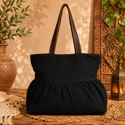 Large Linen Pleated Tote  Bag