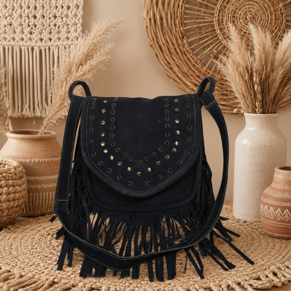 Suede Crossbody Leather Bag  with Fringes
