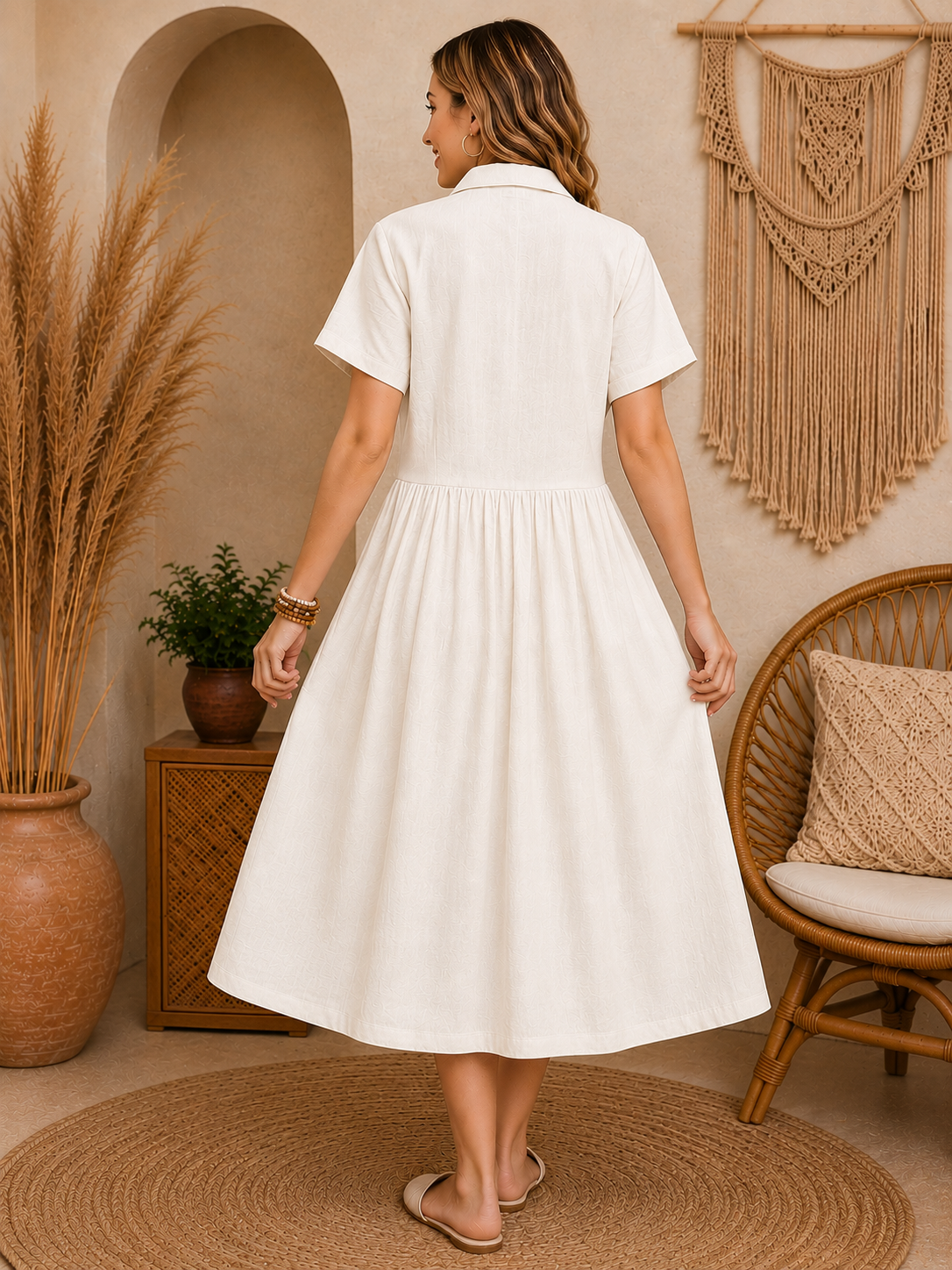 Blush Linen Button-Front Midi Dress – Relaxed Boho Summer Dress