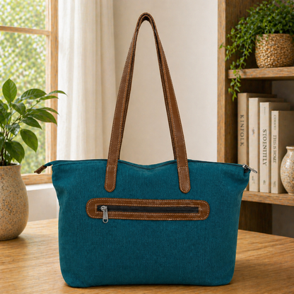 Timeless Linen Handbag with Genuine Leather Handles