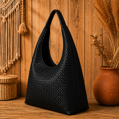 Noir Weave Luxe Hobo Bag