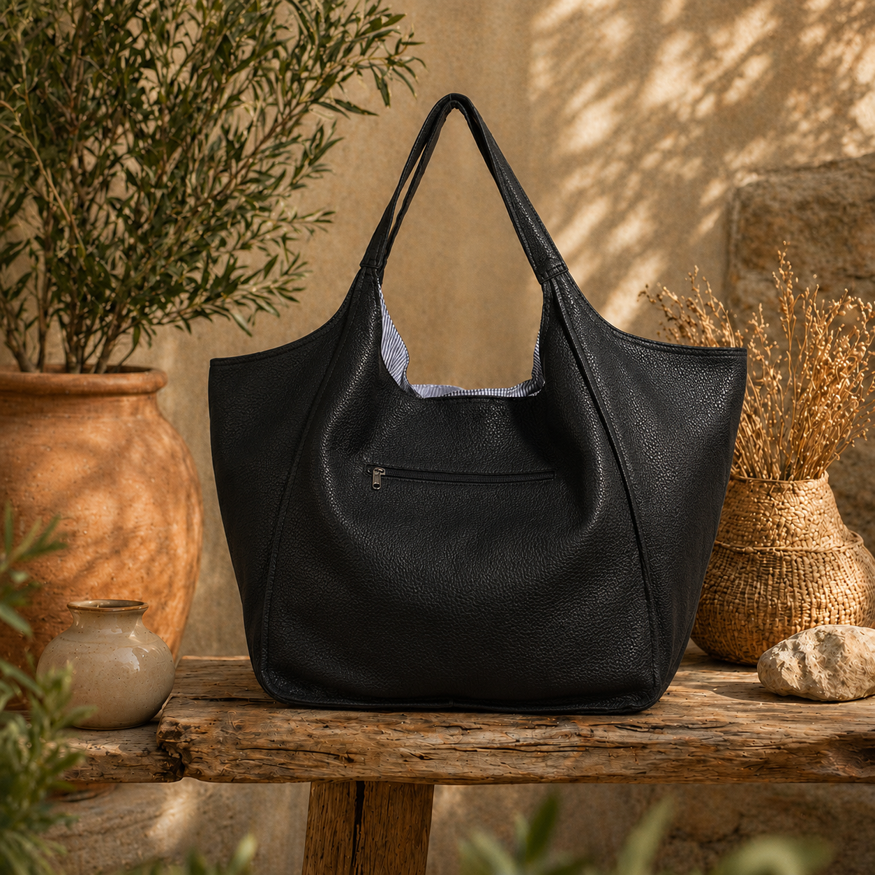 Large Black Leather hobo Bag