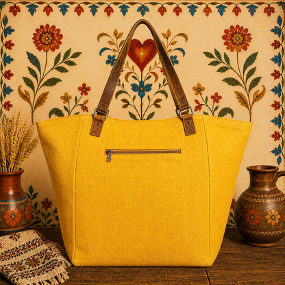 Stylish Large Tote Bag with Cargo Pocket & Leather Strap