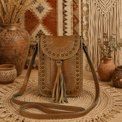 Crossbody Leather Bag with Small Studs