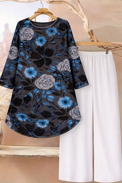 🌸 Stylish Spandex Floral Top & Pant Set