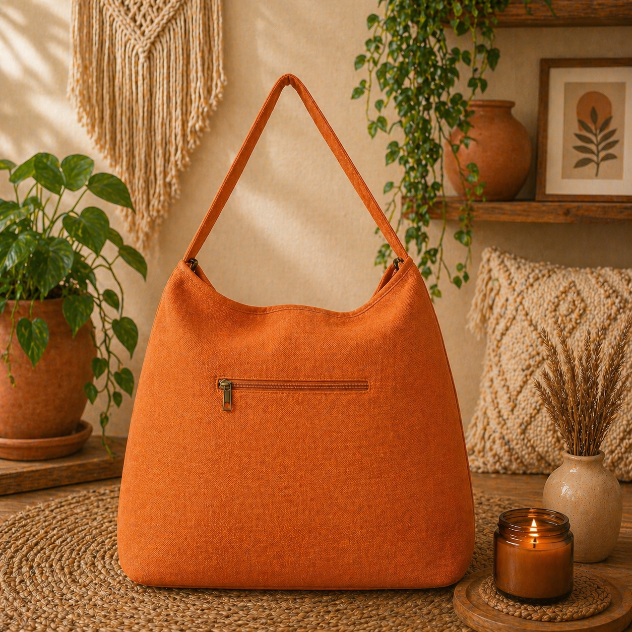 Large Hobo Bag with Suede Leather Strap