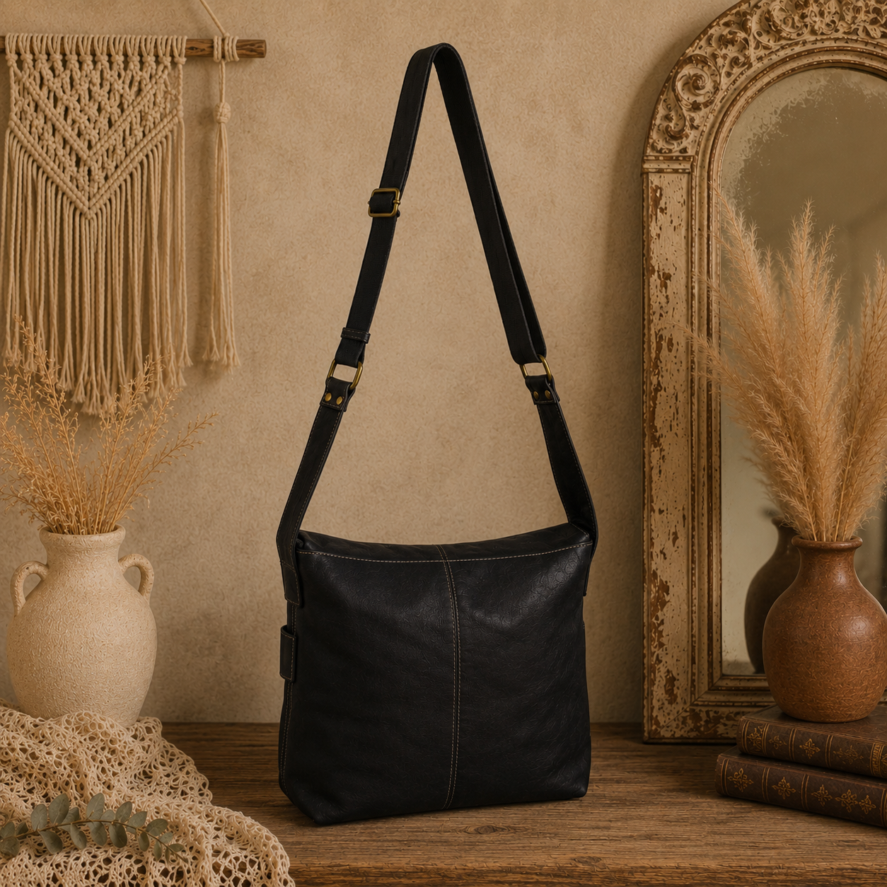 Leather Messenger Handbag