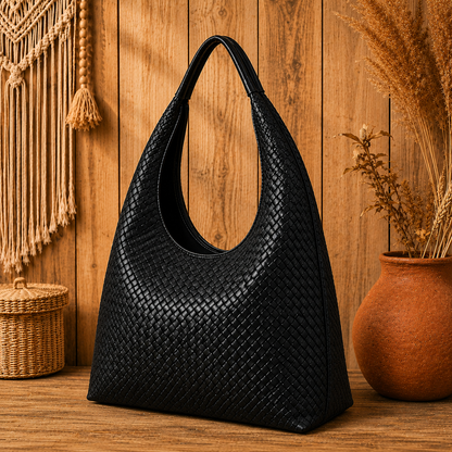 Noir Weave Luxe Hobo Bag