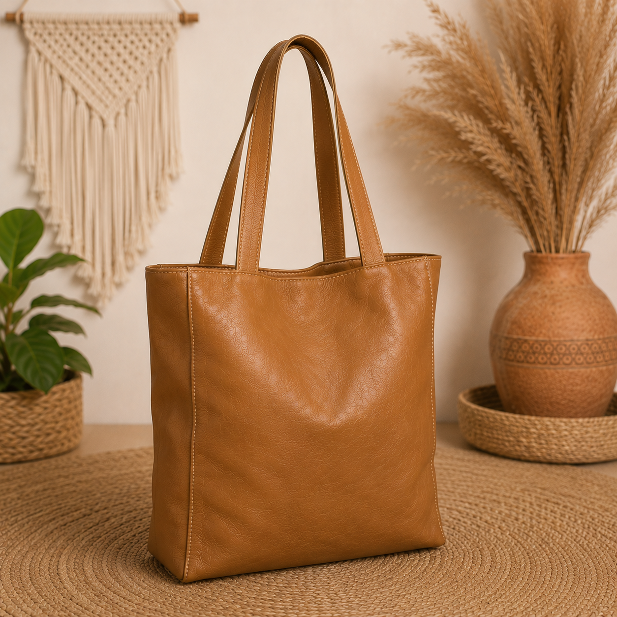 Tan Leather Tote Bag
