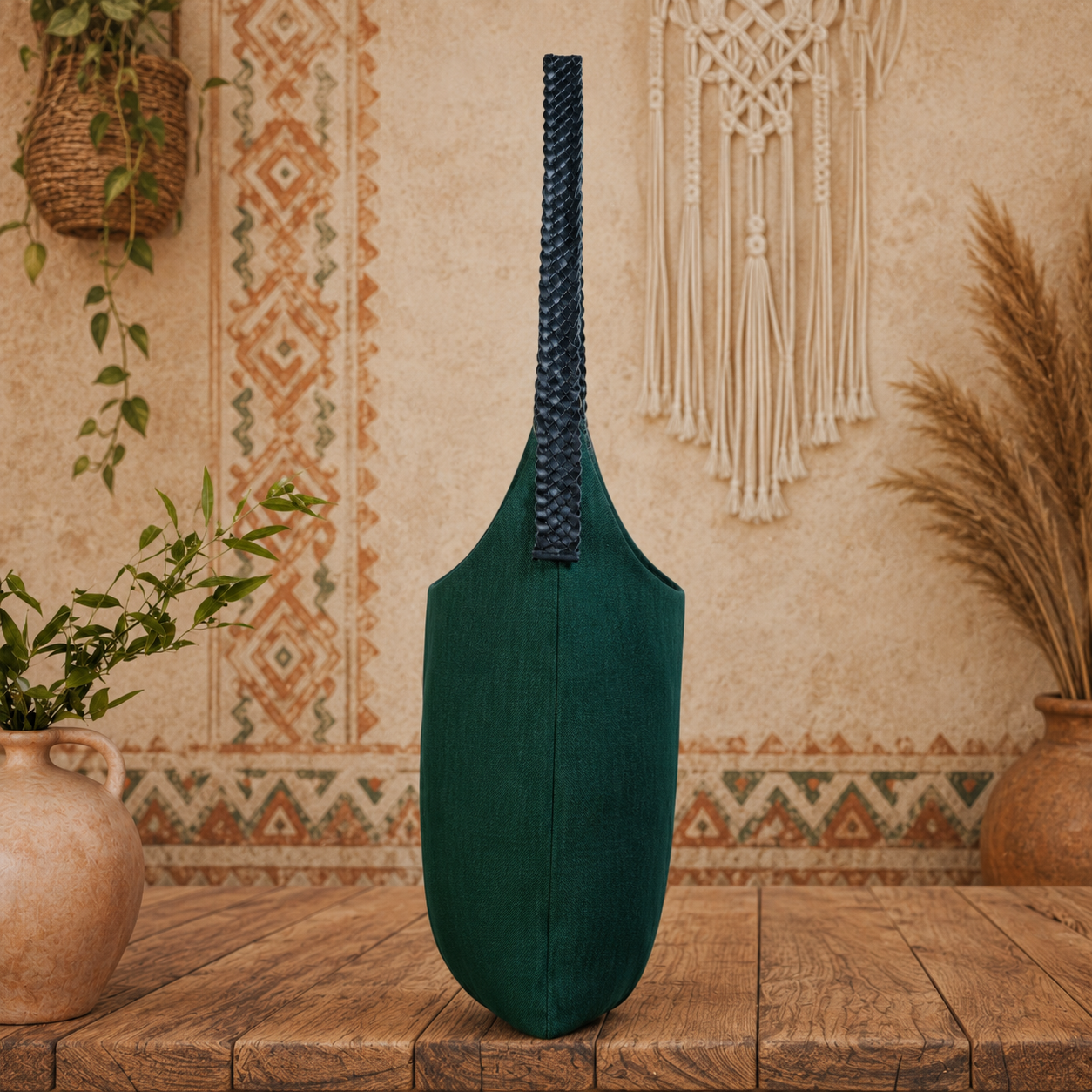 Large Linen Tote Shoulder Bag