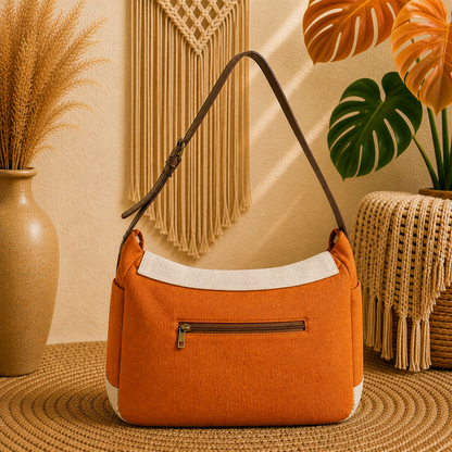 Linen Satchel Bag with Adjustable Strap