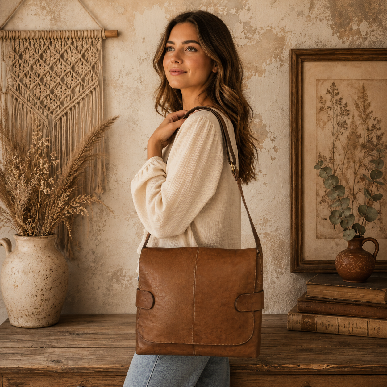 Leather Messenger Handbag