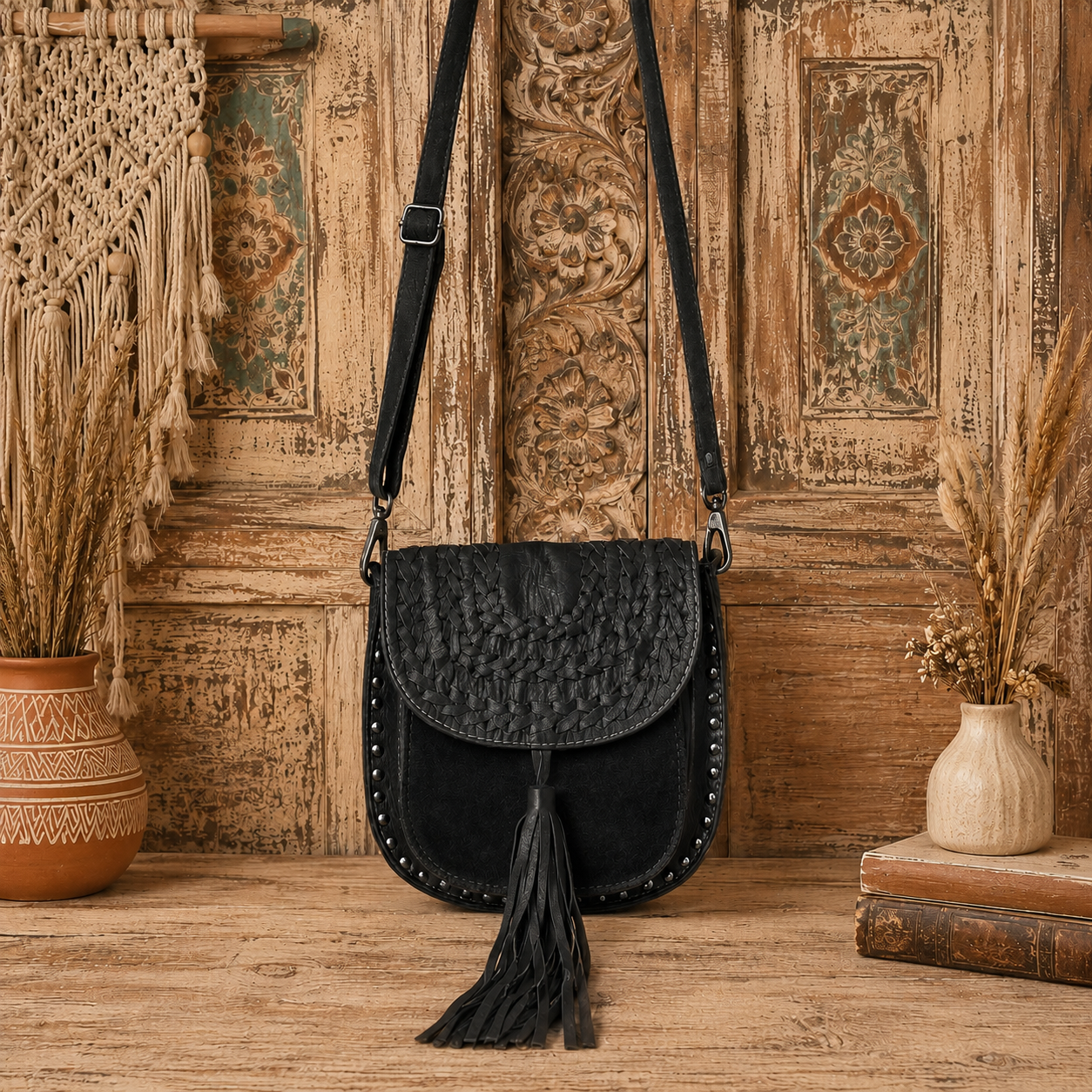 Leather Crossbody Bag With Fringes