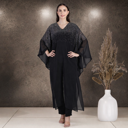 Premium Sequins Motif Kaftan Style Top with Coordinated Pants