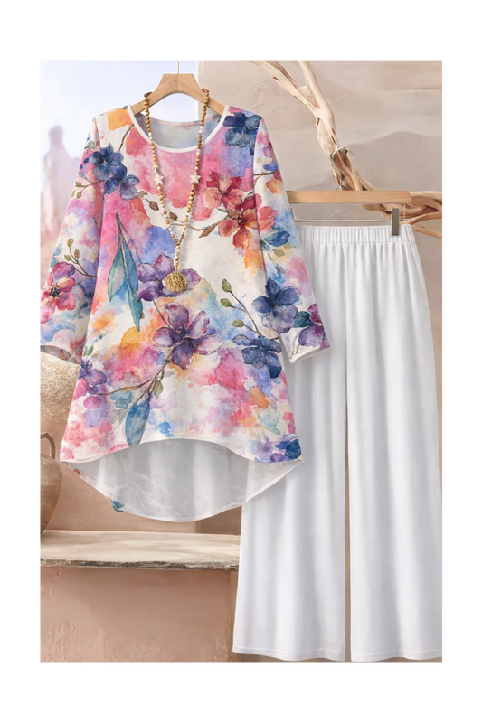 🌸 Stylish Spandex Floral Top & Pant Set