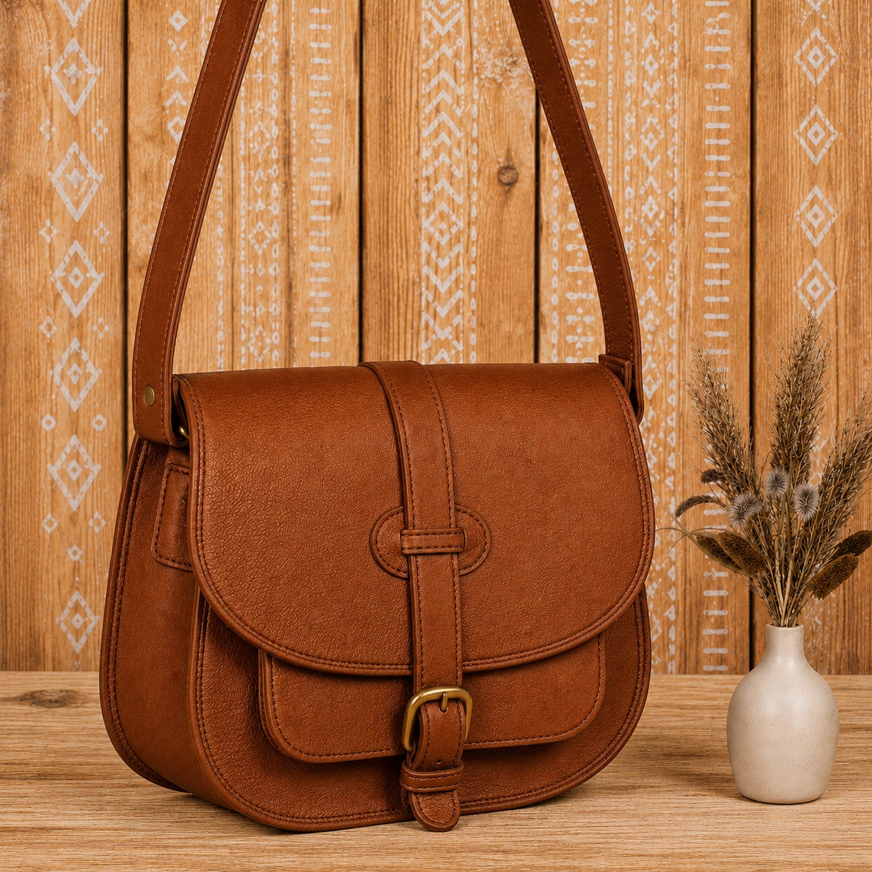 Leather Crossbody Bag with Cargo Pocket