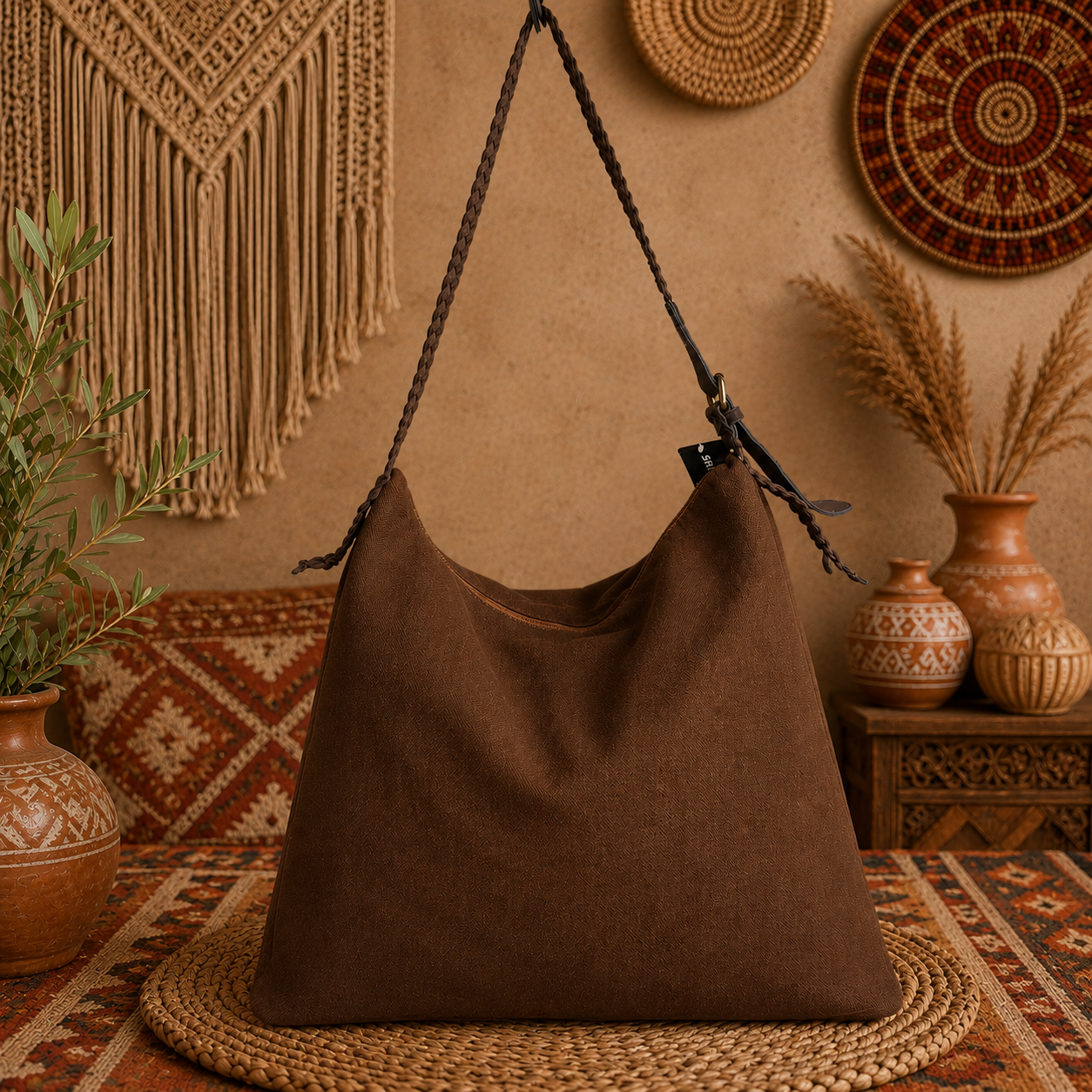 Large Linen Tote Shoulder Bag