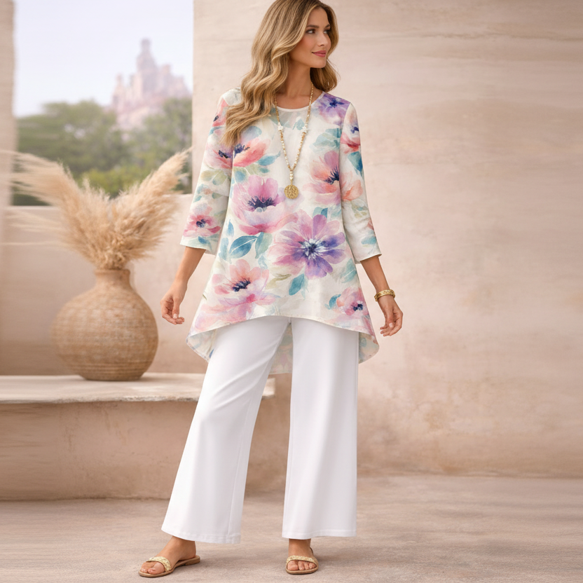 🌸 Spandex Printed Floral Top & Pant Loungewear Set