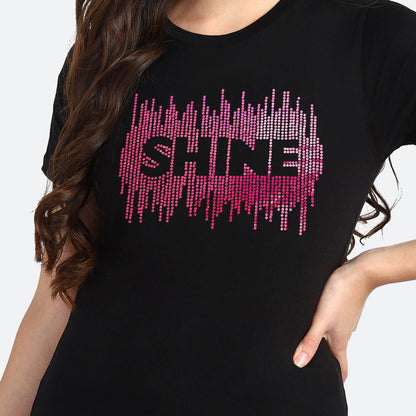 Women Sequins Motifs Embellished Cotton T-shirt