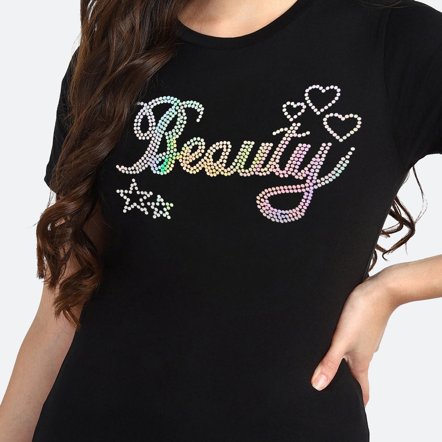 Women Sequins Motifs Embellished Cotton T-shirt black