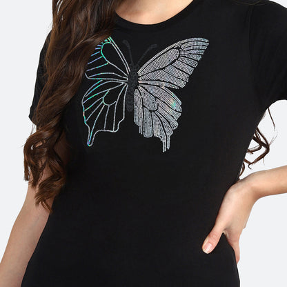 Women Sequins Motifs Embellished Cotton T-shirt