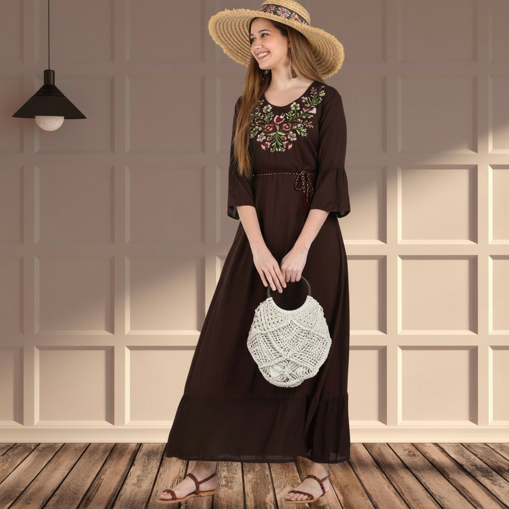 🌸 Floral Embroidered Rayon Resortwear Tunic