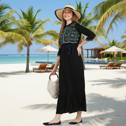 ✨ Geometric Embroidered Rayon Resortwear Tunic