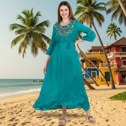 🌸 Floral Embroidered Rayon Resortwear Tunic