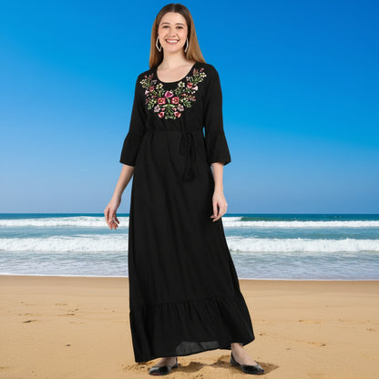 🌸 Floral Embroidered Rayon Resortwear Tunic