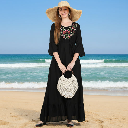 🌸 Floral Embroidered Rayon Resortwear Tunic
