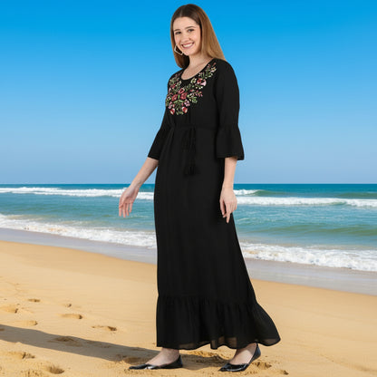 🌸 Floral Embroidered Rayon Resortwear Tunic