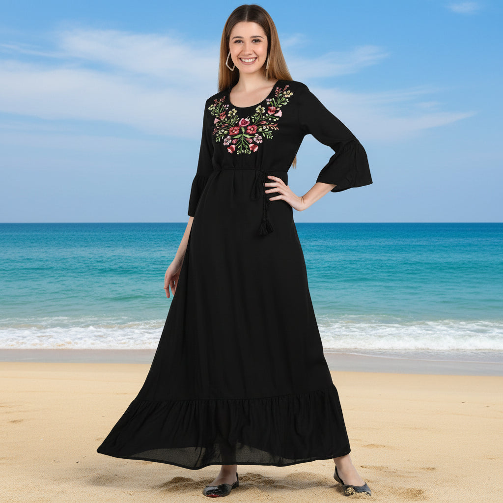 🌸 Floral Embroidered Rayon Resortwear Tunic