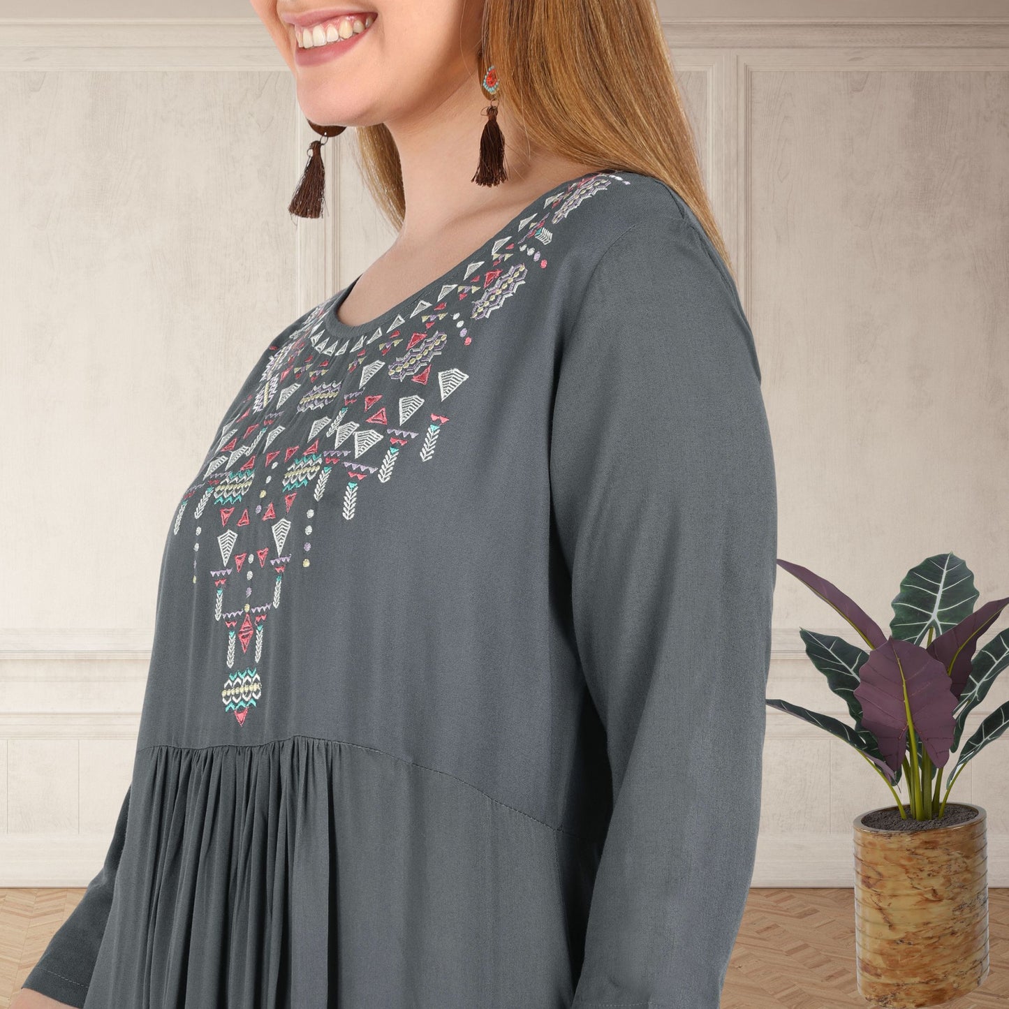 ✨ Embroidered Rayon Resortwear Tunic